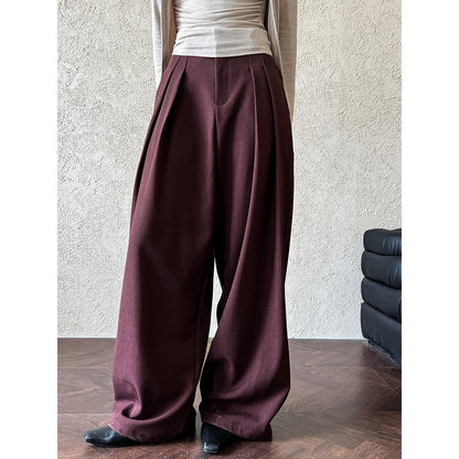 Pantalon de travail drapé à jambe large pour femme, pantalon plissé ample à l'ancienne pour l'automne