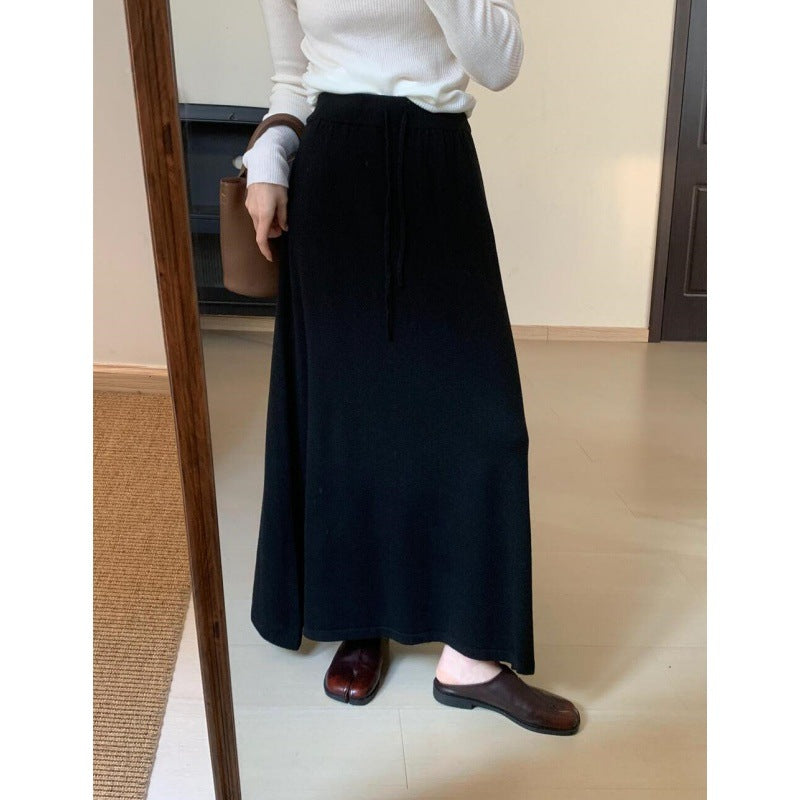 Autumn Warm Comfortable All Matching Knitted Overskirt Korean Waist Slimming Mid Length Dress Women