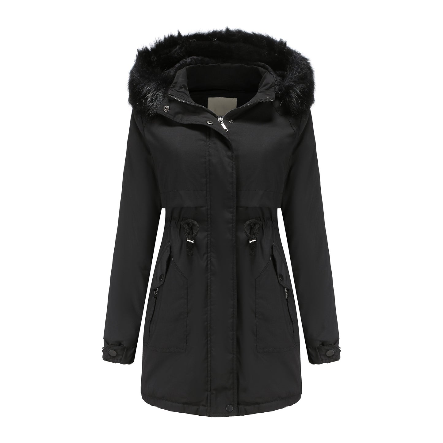 Abrigo acolchado de algodón para mujer, cuello de piel desmontable, gorro desmontable, parka acolchada para mujer