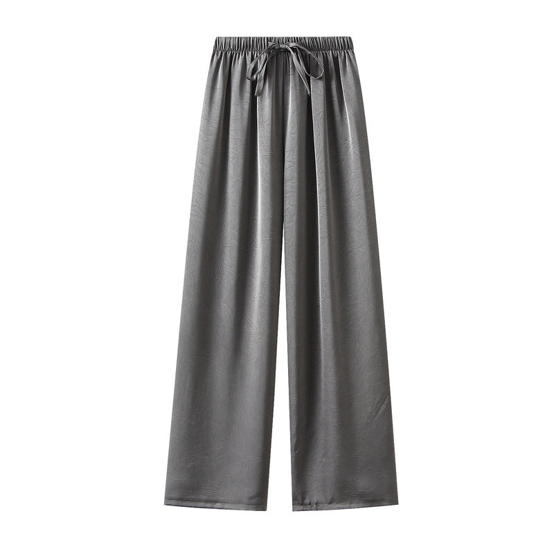 Chinese Embossed Acetate Wide Leg Pants for Women Spring Summer Dark Pattern Chinese Ethnic Glossy StraightbLeg Trousers