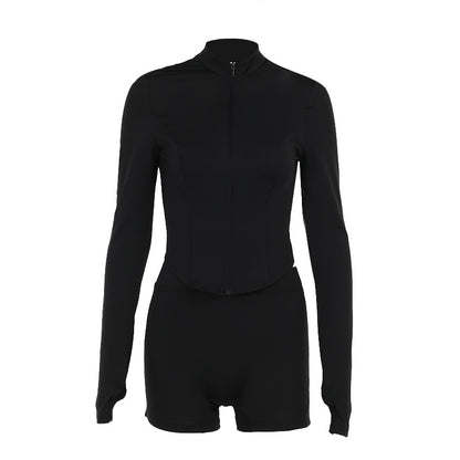 Ensemble deux pièces d'automne décontracté et assorti pour femme, coupe slim, fermeture éclair, ensemble de sport