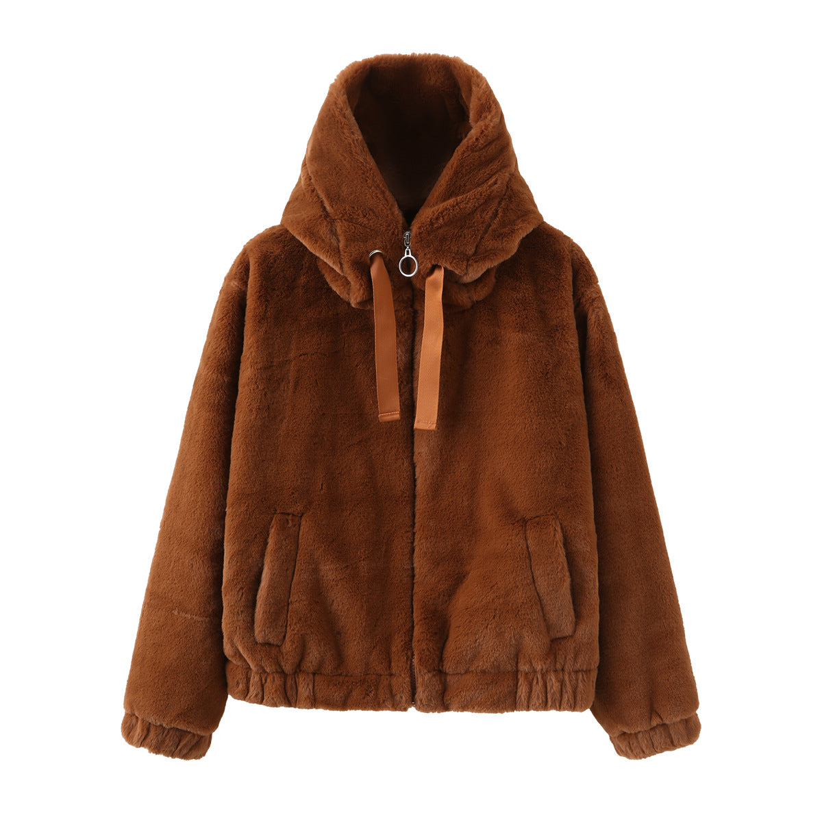 Manteau en peluche pour femme, automne hiver, capuche, manches longues, vêtements chauds en coton, couleur unie, haut court