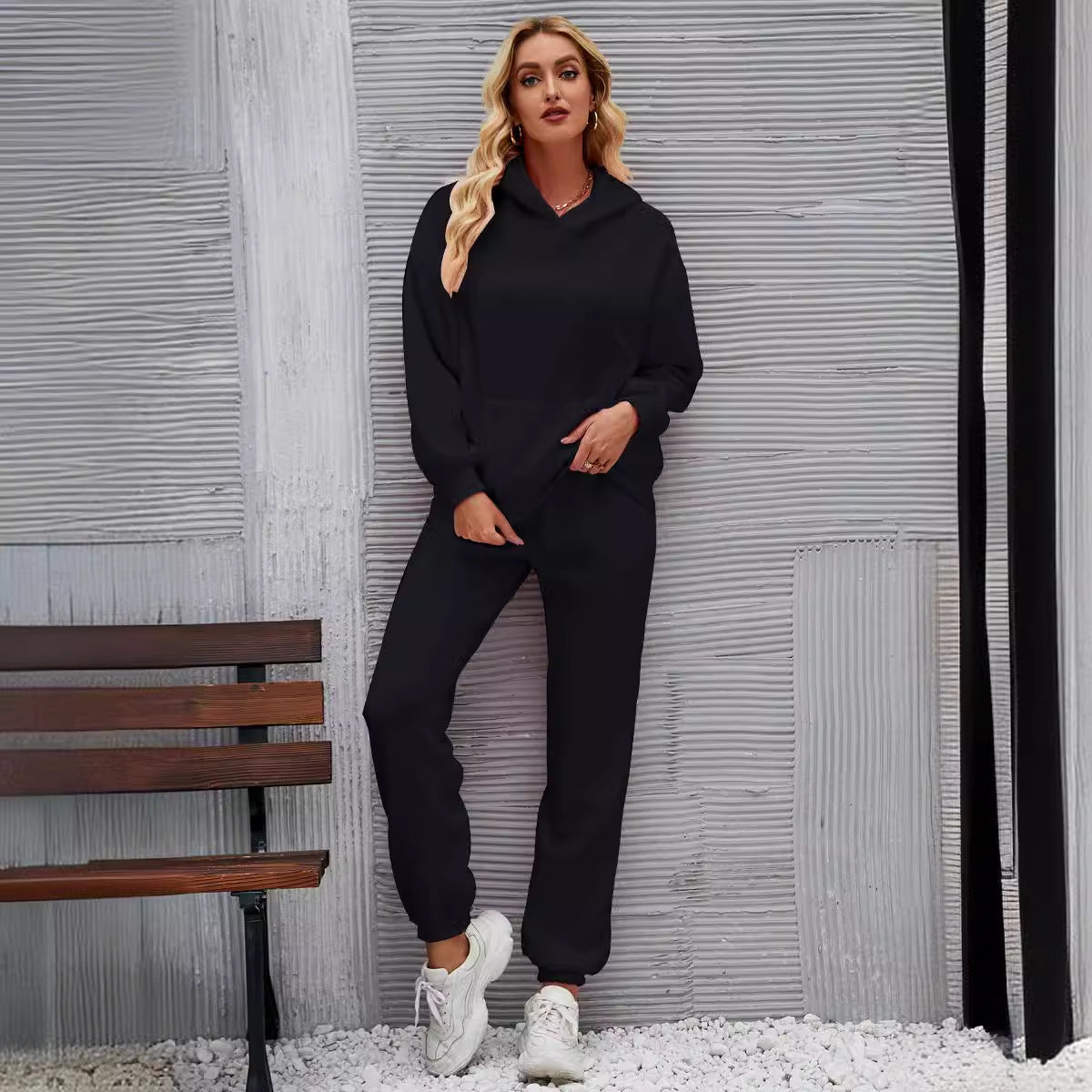 Arrival Casual Loose Fitting Hoodie Top Ankle Tied Trousers Sweater Set Women