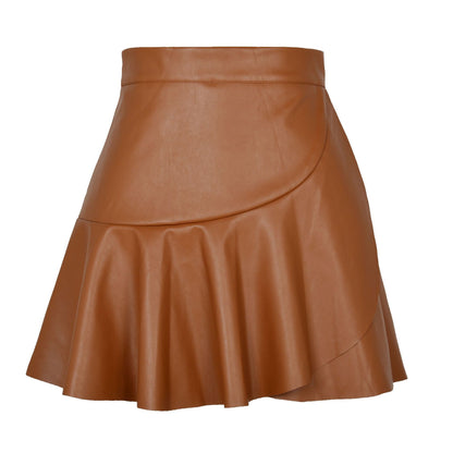 Taille haute volants irrégulière asymétrique jupe en cuir jupe Sexy Sexy Faux cuir jupe femmes vêtements