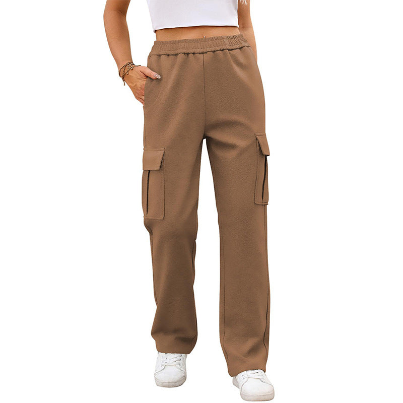 Pantalones de mujer Otoño Pantalones de cintura alta para mujer Pantalones cargo con bolsillo Pantalones para correr en pista