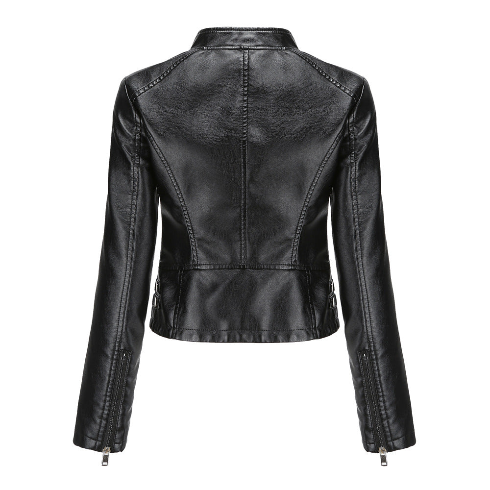 Women Clothing New Rivets Leather Women Short Spring Autumn Jacket Long Sleeve Women Jacket Thin Stand Collar Fashion Jacket