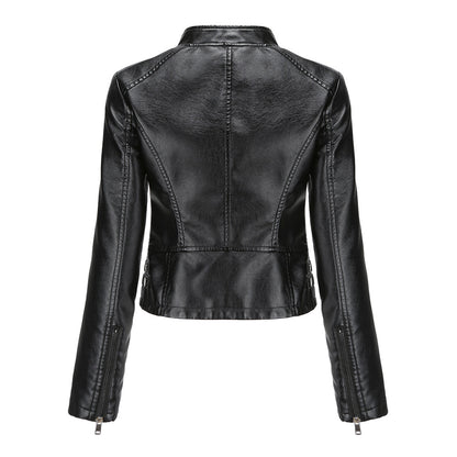 Women Clothing New Rivets Leather Women Short Spring Autumn Jacket Long Sleeve Women Jacket Thin Stand Collar Fashion Jacket