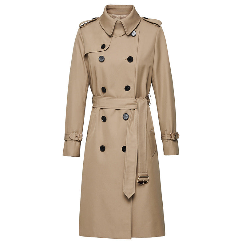 Element Autumn Winter Khaki Mid Length Trench Coat Slim Fit Slimming Elegant Trench Coat Women