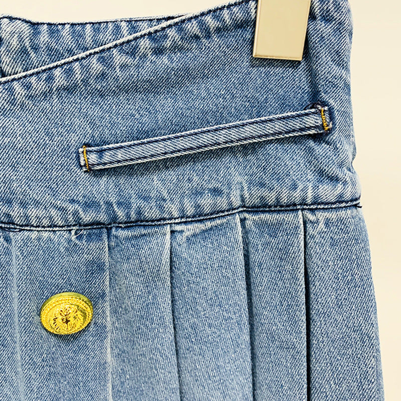 Goods Star Jupe courte en jean plissée à double boutonnage avec boucle de lion