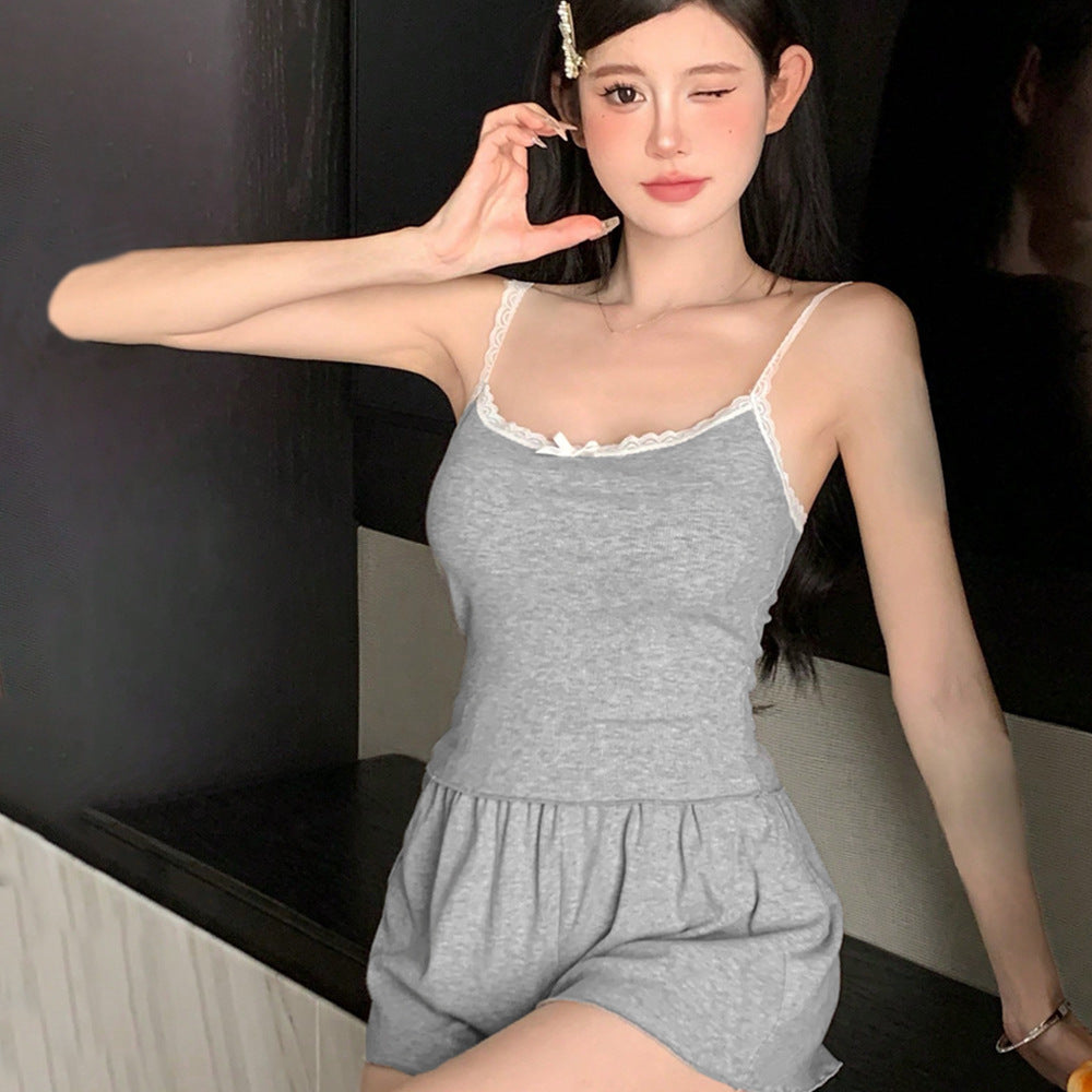 Casual Simple Camisole Homewear Summer Cool Comfortable Pajamas Two Piece Set for Women