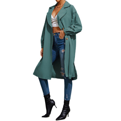 Women Windbreaker Korean Goddess High Sense Loose Fitting Slimming Coat Early Autumn Laid Back Long Sleeve Tooling Little Trench Coat