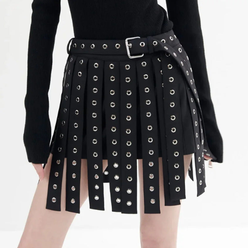 Autumn Sweet Cool Sexy Buckle Decoration Irregular Asymmetric Skirt Women Niche Design A line Skirt