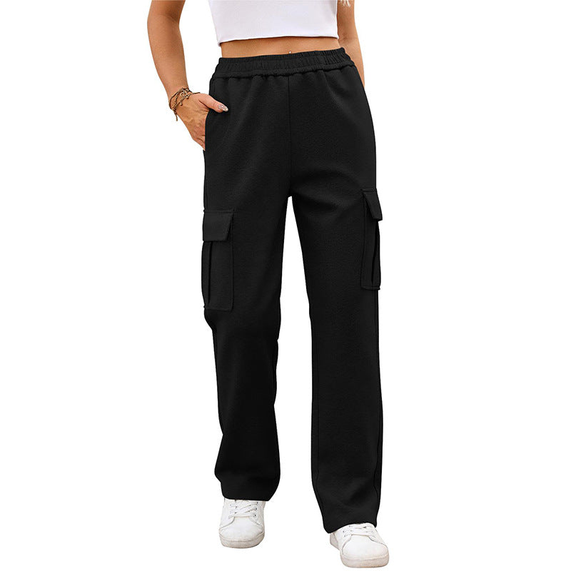 Pantalones de mujer Otoño Pantalones de cintura alta para mujer Pantalones cargo con bolsillo Pantalones para correr en pista