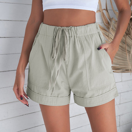 Casual Tencel Shorts for Women Summer Solid Color Elastic Waist Sports Beach Pants