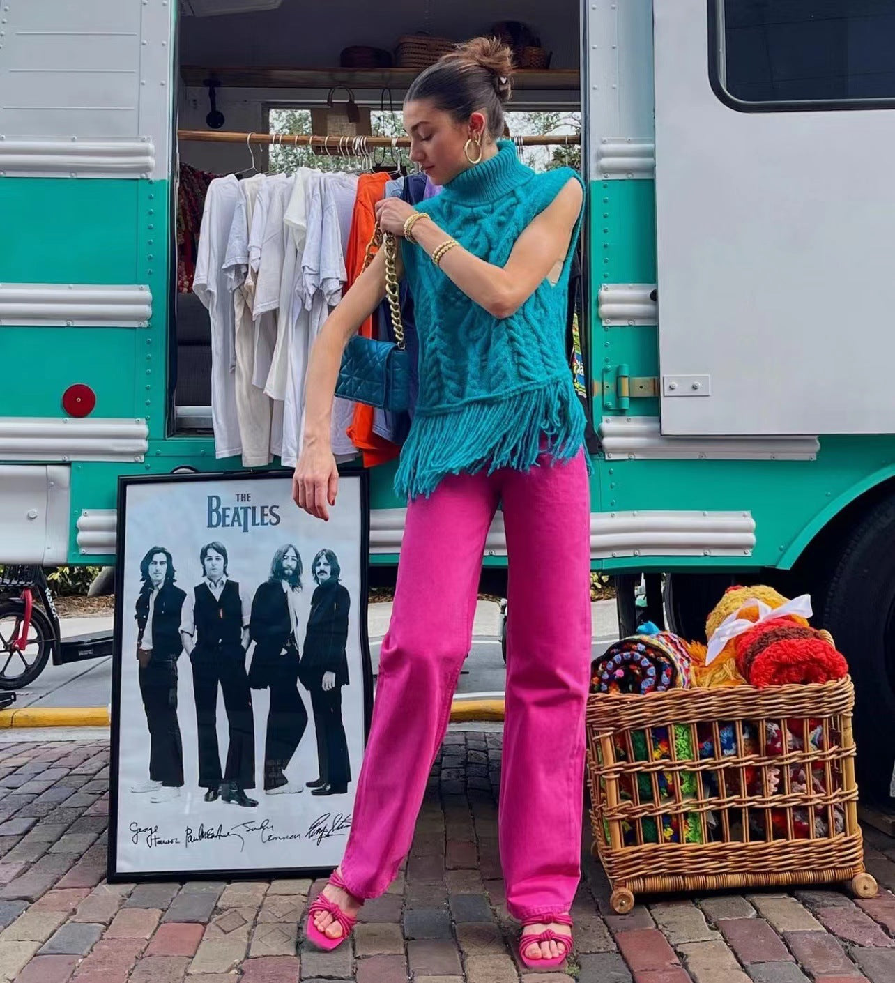 Pantalon droit taille haute, jean Rose rouge, pantalon décontracté de rue frit