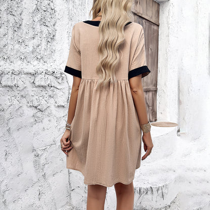 Women's Fashion Temperament Leisure Short Sleeve V-neck Dress