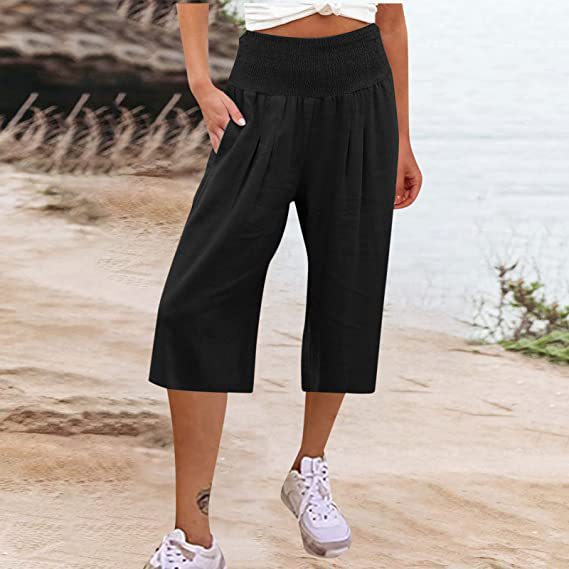 Women's Cotton And Linen Cropped Thin Casual Wide-leg Pants