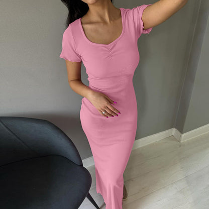 Women Wear Summer Elegant U Collar Short Sleeve round Neck Dress