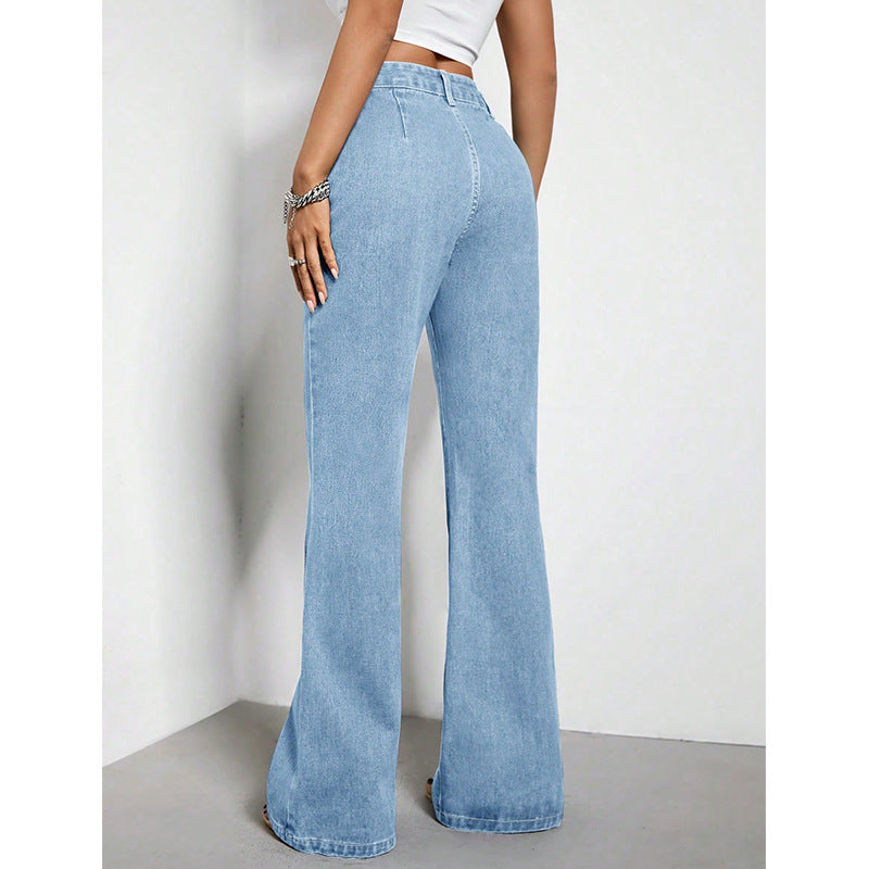 Women Clothing Straight Loose High Waist Denim Trousers