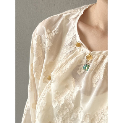 Chinese Traditional Retro Buckle Lace Small Shirt Women Spring Summer Pullover Shirt