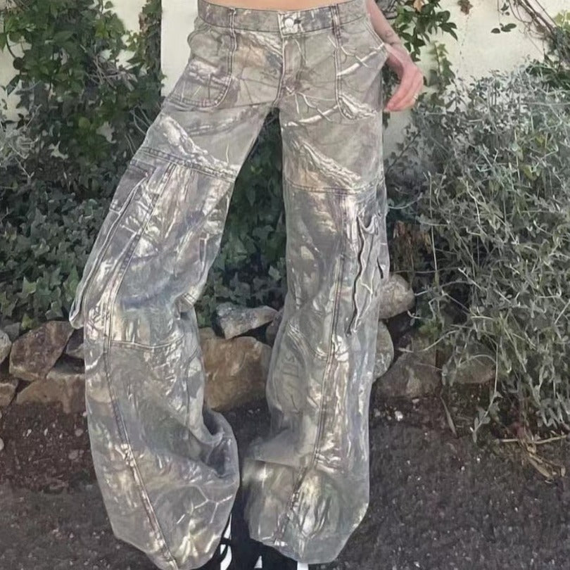 Salopette d'automne pantalon de Camouflage Sexy, jean droit ample taille basse avec poches pour femmes