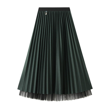 Double Sided Pleated Skirt Gauze Skirt Autumn Winter A Line Skirt Belly Covering Skirt