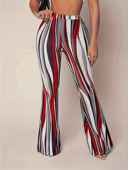 Women Clothing Popular Wave Digital Printing Tight Bell Bottom Pants Big Leg Women Pants Casual Pants