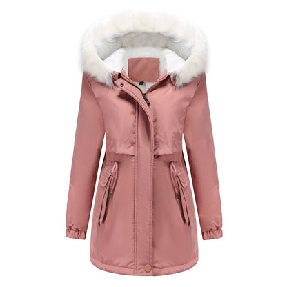 Women Winter Velvet Cotton Clothes Women Hooded Detachable Fur Collar Long Sleeve Parka