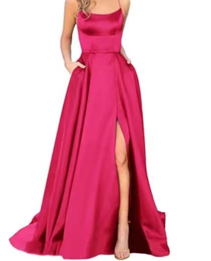 Robe de demoiselle d'honneur longue robe Maxi petite sangle traînante couleur unie robe de soirée cocktail