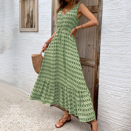 Vestido sin mangas con estampado de rombos de verano para mujer