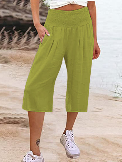 Women's Cotton And Linen Cropped Thin Casual Wide-leg Pants