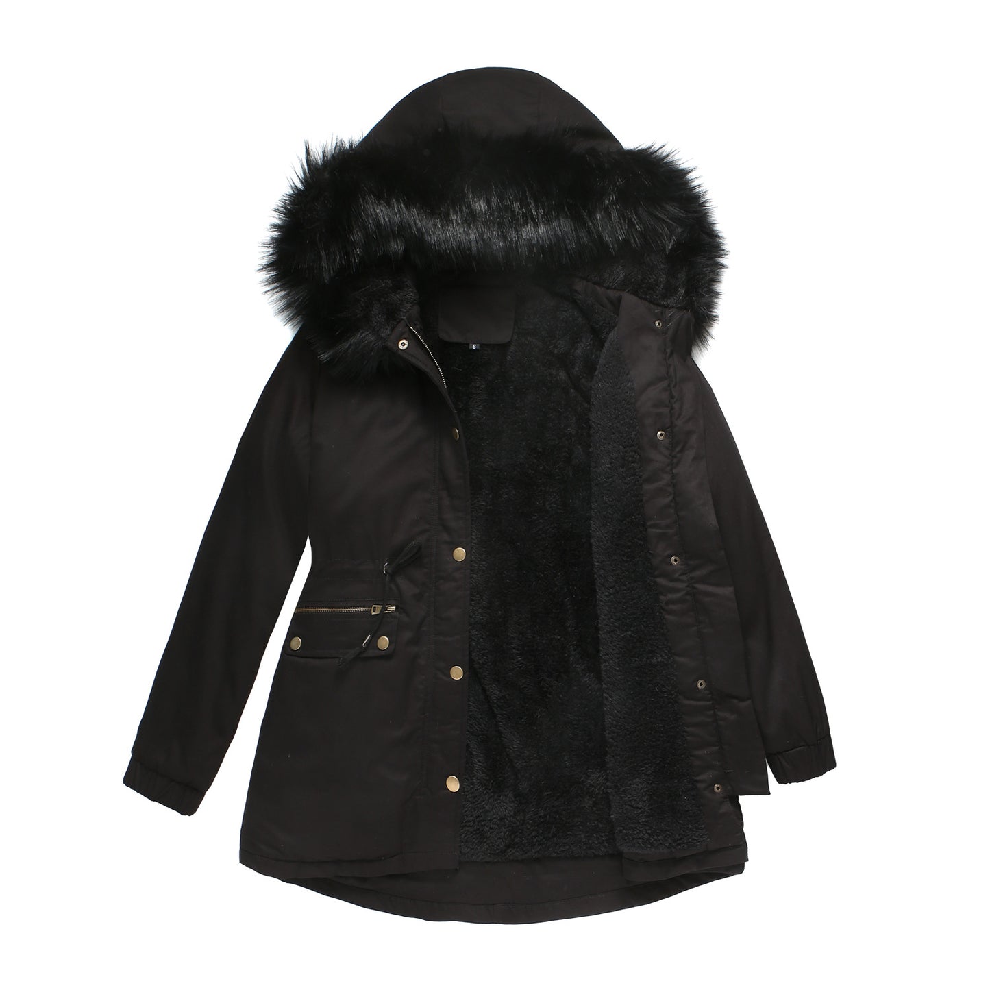 Autumn Winter Parka Women Fleece Lined Coat Women with Fur Collar Hooded Warm Jacket Loose Cotton Coat Plus Size