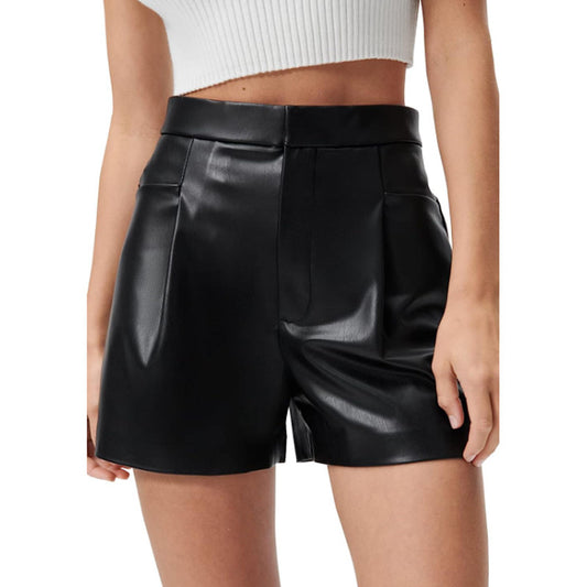 Women Clothing High Waist Faux Leather Pant Belt Pocket Shorts Women Sexy Casual Pants High End