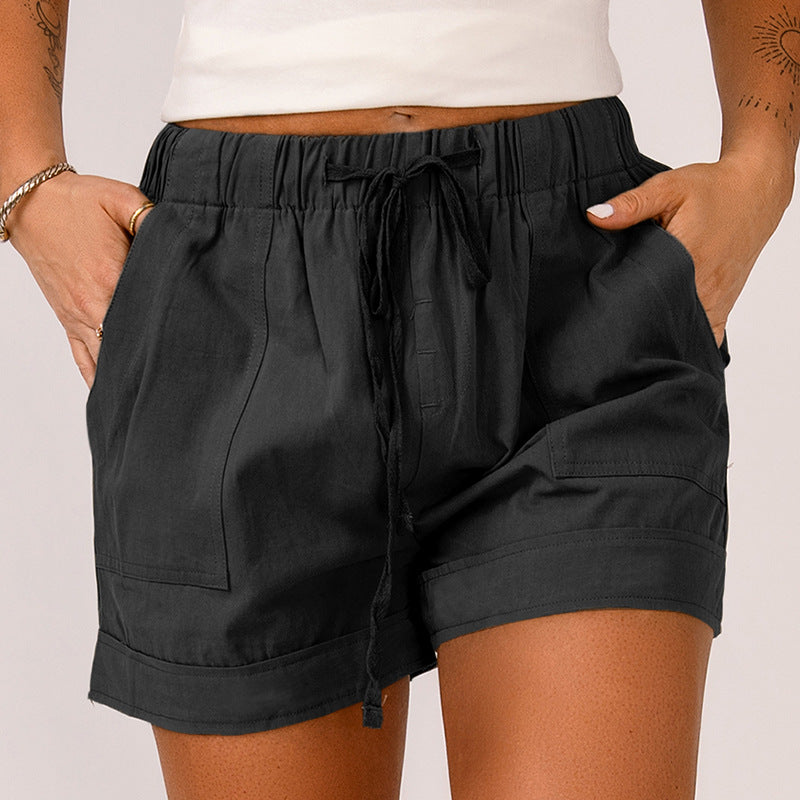 Casual Tencel Shorts for Women Summer Solid Color Elastic Waist Sports Beach Pants