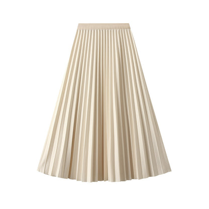 Elastic High Waist Organ Pleated Skirt Women Autumn Winter Mid Length A line Pleated Skirt