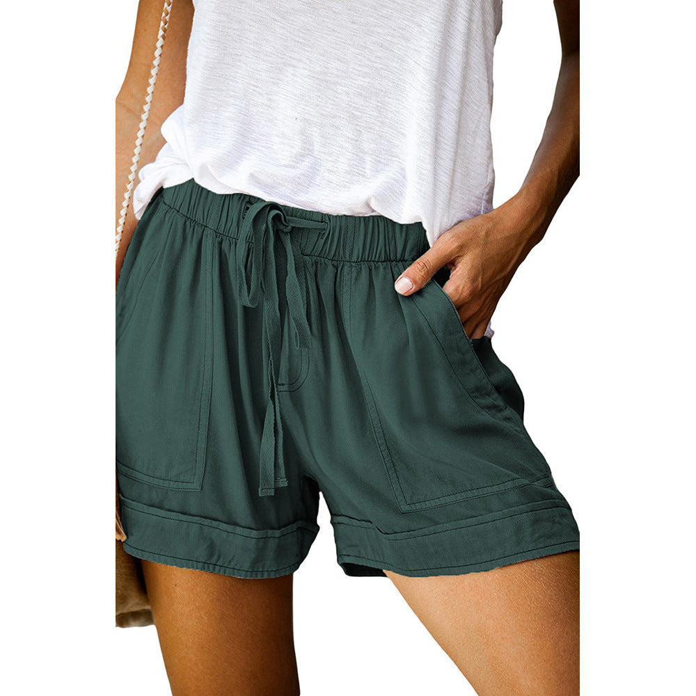 Casual Tencel Shorts for Women Summer Solid Color Elastic Waist Sports Beach Pants