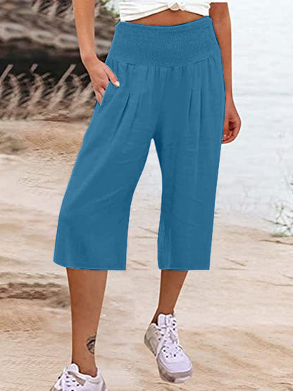 Women's Cotton And Linen Cropped Thin Casual Wide-leg Pants