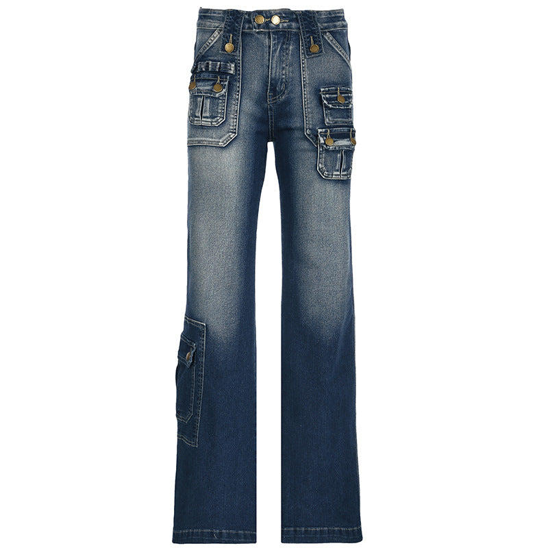 Début de l'automne femmes vêtements rue en ligne rouge sexy bleu couleur droite légèrement épicée jeans minceur femmes