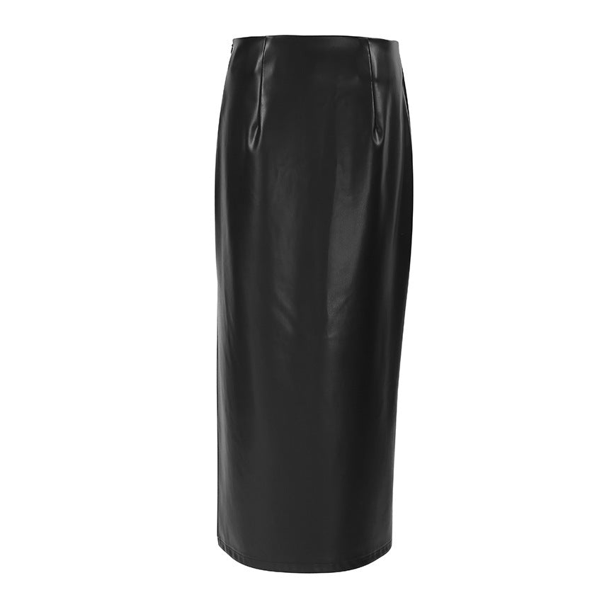 Jupe sexy en cuir artificiel mat doublée de polaire Jupe en cuir Arrivée d'automne Maxi pour femmes