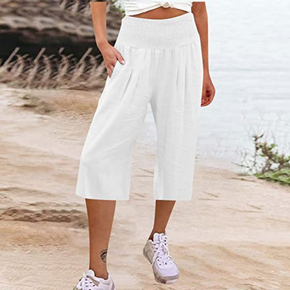 Women's Cotton And Linen Cropped Thin Casual Wide-leg Pants