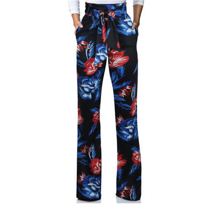 Boutique Casual Wide Leg Pants High Waist Print Trousers