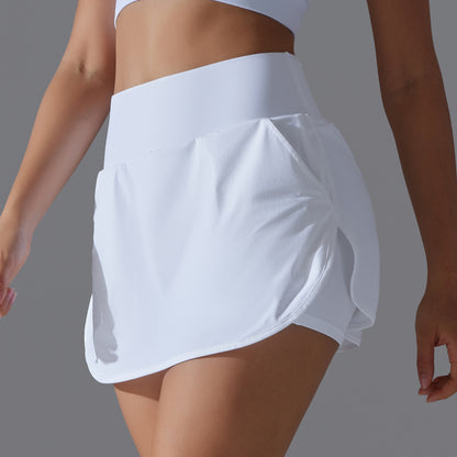 Cool Sunscreen Tennis Skirt Spring Summer High Waist Slimming False Two Piece Culottes Women Back Waist Pocket Sports Yoga Skirt