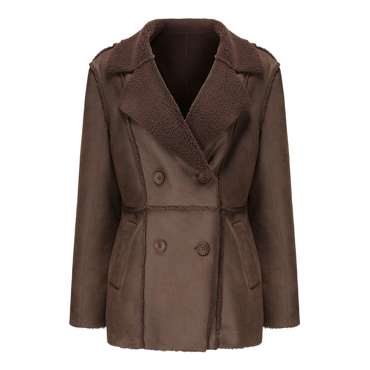 Veste en fausse peau de mouton avec col en velours et manteau en cuir pour femme, manteau mi-long pour automne et hiver, manteau en daim pour femme