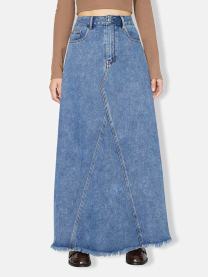 Jupe longue décontractée taille haute en denim rétro pour femme