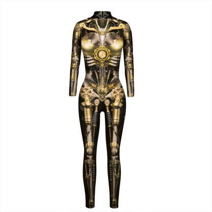 Autumn Machine Skeleton Digital Women Printed Wear Slim Fit Long Sleeve Cosplay Clothes Tight Jumpsuit