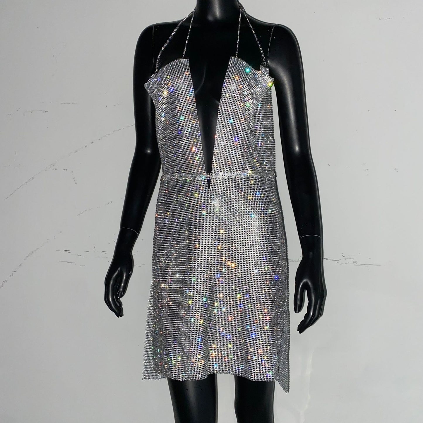 Ropa de mujer, vestido Popular de Metal con diamantes de imitación, vestido Sexy para fiesta y discoteca, vestido Halter para mujer