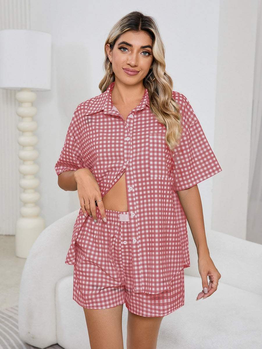 Camisa a cuadros para mujer, informal, cómoda, de cintura alta, holgada, con piernas anchas, estilo retro