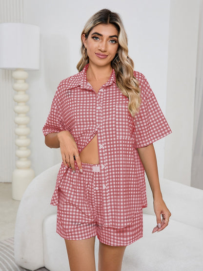 Camisa a cuadros para mujer, informal, cómoda, de cintura alta, holgada, con piernas anchas, estilo retro