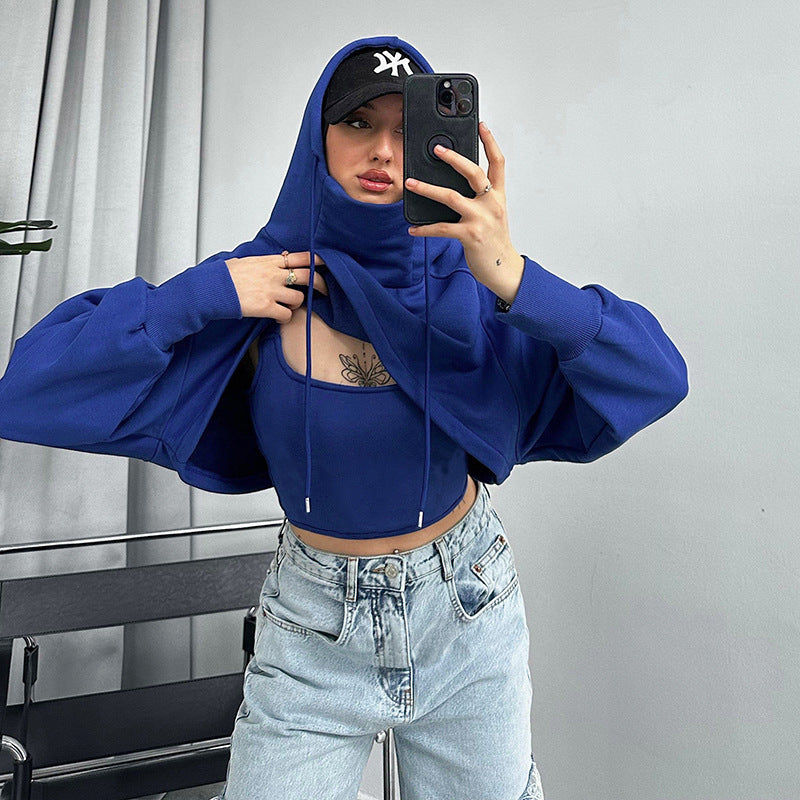 Women Wear Thick Drawstring Solid Color Hoodie with Drawstrings Sweater Long Sleeve Vest Two Piece Set