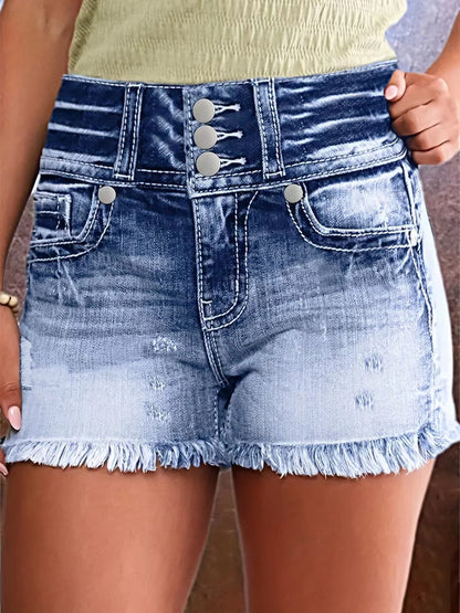 Short en jean lavé à ourlet effiloché à la mode pour femme